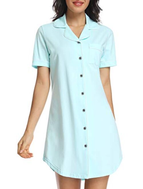 N NORA TWIPS Women Long Sleeve Pajama Top Buttom Down Sleep Shirt Dress (XS-XL)