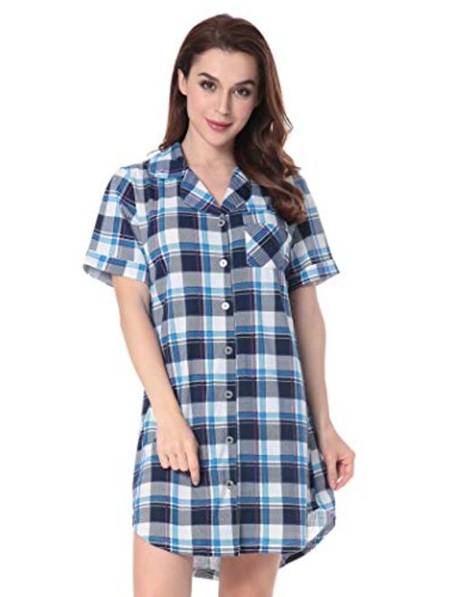 N NORA TWIPS Women Long Sleeve Pajama Top Buttom Down Sleep Shirt Dress (XS-XL)