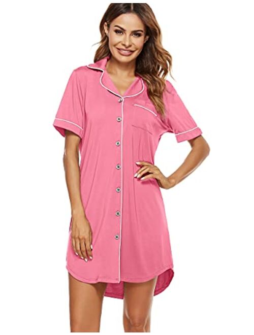 N NORA TWIPS Women Long Sleeve Pajama Top Buttom Down Sleep Shirt Dress (XS-XL)