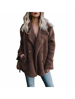 Womens Coats Lapel Fuzzy Fleece Overcoats Fashion Open Front Long Cardigan Faux Fur Warm Winter Outwear Jackets