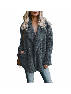 Womens Coats Lapel Fuzzy Fleece Overcoats Fashion Open Front Long Cardigan Faux Fur Warm Winter Outwear Jackets