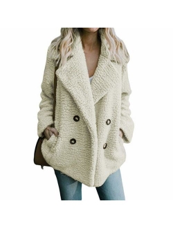 Womens Coats Lapel Fuzzy Fleece Overcoats Fashion Open Front Long Cardigan Faux Fur Warm Winter Outwear Jackets