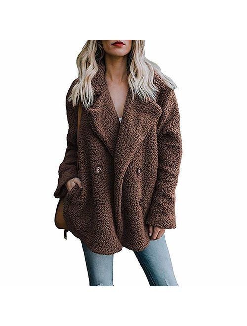 Womens Coats Lapel Fuzzy Fleece Overcoats Fashion Open Front Long Cardigan Faux Fur Warm Winter Outwear Jackets