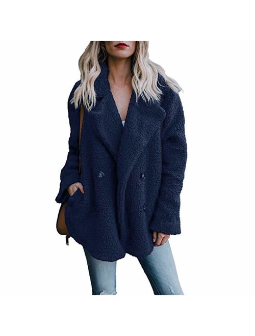 Womens Coats Lapel Fuzzy Fleece Overcoats Fashion Open Front Long Cardigan Faux Fur Warm Winter Outwear Jackets