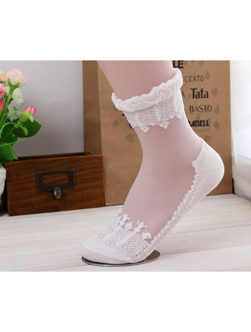 Floosum Womens 6 Pairs Ultrathin Transparent Lace Elastic Short Socks