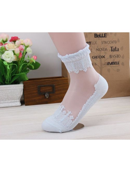 Floosum Womens 6 Pairs Ultrathin Transparent Lace Elastic Short Socks