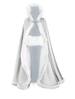 Wedding Cape Hooded Cloak for Bride Winter Reversible with Fur Trim Free Hand Muff Full Length 50 55 inches (19 Colors)