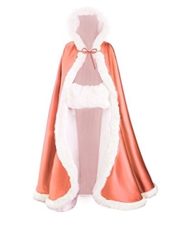 Wedding Cape Hooded Cloak for Bride Winter Reversible with Fur Trim Free Hand Muff Full Length 50 55 inches (19 Colors)