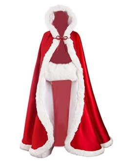 Wedding Cape Hooded Cloak for Bride Winter Reversible with Fur Trim Free Hand Muff Full Length 50 55 inches (19 Colors)