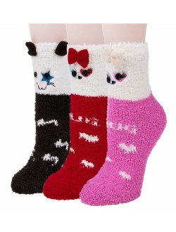 3 Pairs Womens Fuzzy Socks Cozy Winter Warm Fluffy Soft Cute Animal Fuzzy Home Slipper Socks