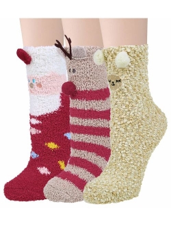 3 Pairs Womens Fuzzy Socks Cozy Winter Warm Fluffy Soft Cute Animal Fuzzy Home Slipper Socks