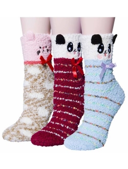 3 Pairs Womens Fuzzy Socks Cozy Winter Warm Fluffy Soft Cute Animal Fuzzy Home Slipper Socks