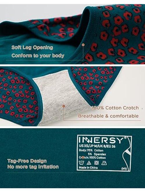 INNERSY Women's Cotton Underwear 6-Pack Mid/Low Rise Full Briefs Hipster Panties