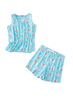 PNAEONG Women Cotton Sleepwear Short Sets Tank&Short Pajamas Sets