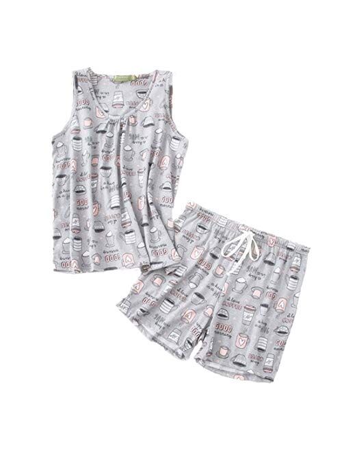 PNAEONG Women Cotton Sleepwear Short Sets Tank&Short Pajamas Sets