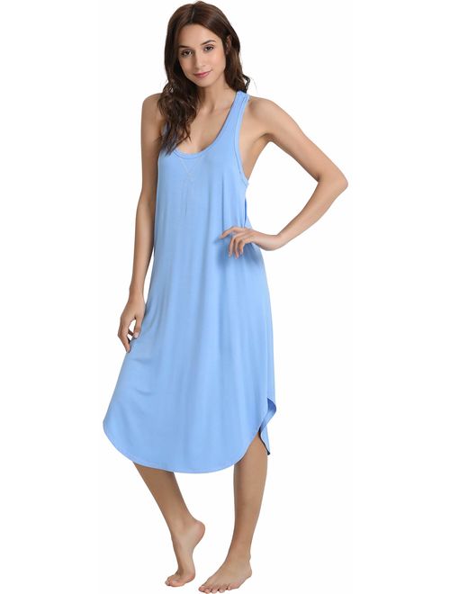 NEIWAI Womens Racerback Nightgown Sleeveless Bamboo Sleep Night Dress