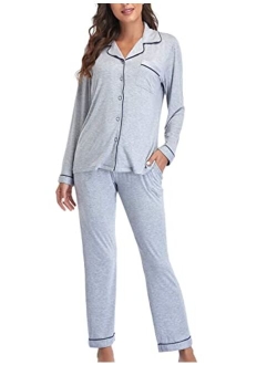 COLORFULLEAF Women's Pajama Set Button Down PJS Top and Pants