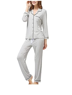 COLORFULLEAF Women's Pajama Set Button Down PJS Top and Pants