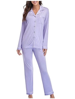 COLORFULLEAF Women's Pajama Set Button Down PJS Top and Pants