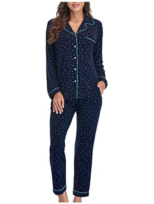 COLORFULLEAF Women's Pajama Set Button Down PJS Top and Pants