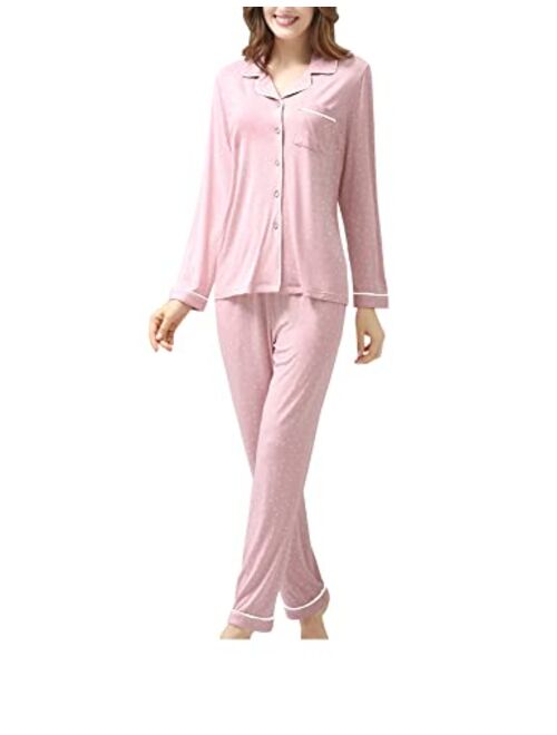 COLORFULLEAF Women's Pajama Set Button Down PJS Top and Pants