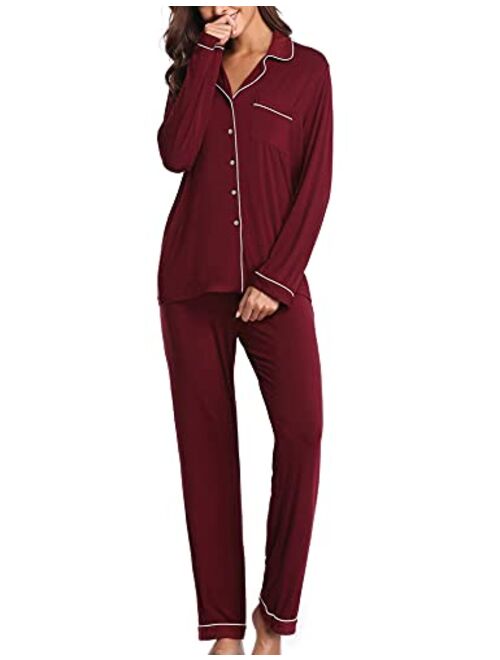 COLORFULLEAF Women's Pajama Set Button Down PJS Top and Pants