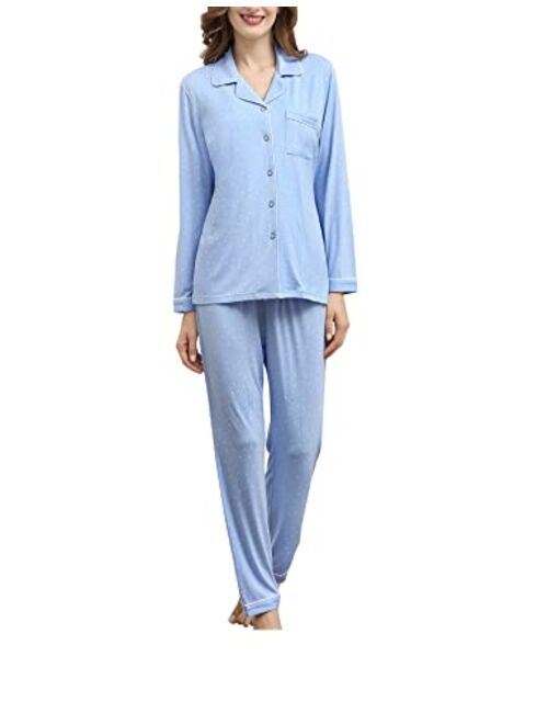 COLORFULLEAF Women's Pajama Set Button Down PJS Top and Pants