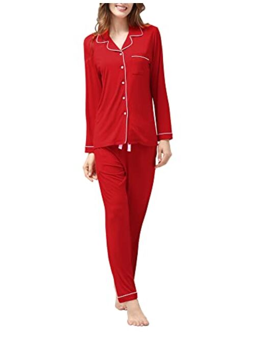 COLORFULLEAF Women's Pajama Set Button Down PJS Top and Pants