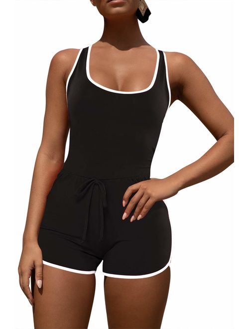 Pink Queen Women's Summer Tank Top Bodycon Shorts Sportswear Romper