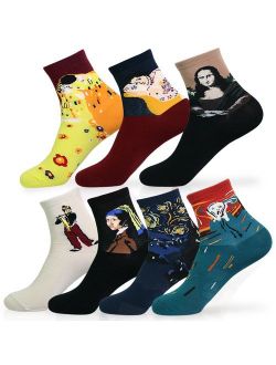 KONY 4 to 7 Pairs Women's Cotton Novelty Art Printed Crew Socks Famous Artist Painting Pattern Fashion Socks Gift Size 6-9