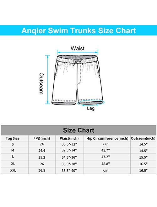 anqier Mens Swim Trunks Quick Dry Swim Shorts with Mesh Lining Swimwear Bathing Suits