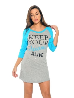 Just Love 100% Cotton Sleep Dress for Women Baseball Sleeve Nightshirt