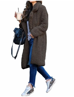 Women Long Cardigan Open Front Faux Fur Coats Fuzzy Fleece Warm Winter Jackets