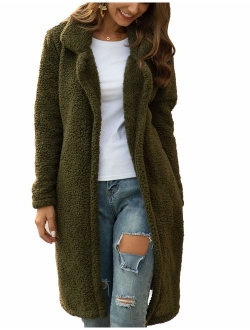 Women Long Cardigan Open Front Faux Fur Coats Fuzzy Fleece Warm Winter Jackets