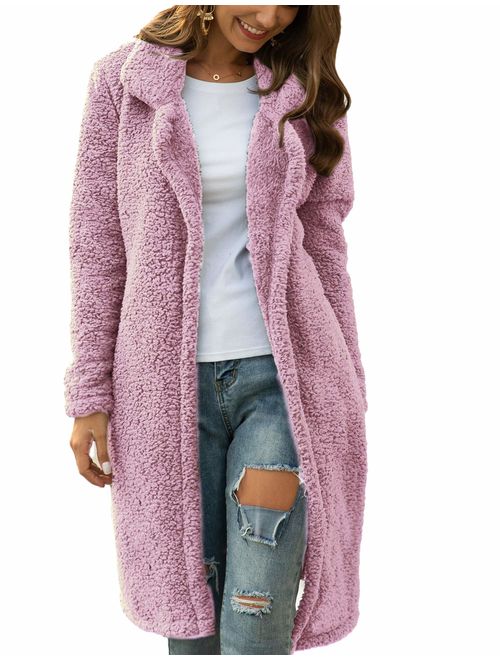 Women Long Cardigan Open Front Faux Fur Coats Fuzzy Fleece Warm Winter Jackets