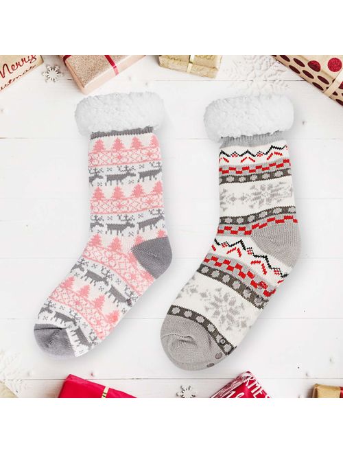 Christmas Slipper Socks for Women Fleece Lining Christmas Fuzzy Socks