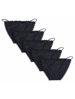 Camelia Womens String Bikini Cotton and Silk Lace Two Versions Panties 4-6 Pack Sexy Underwear Briefs USA Size: XS-XL