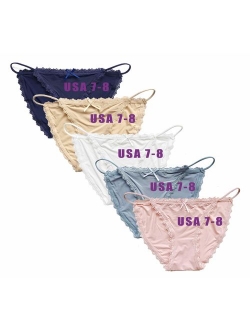 Camelia Womens String Bikini Cotton and Silk Lace Two Versions Panties 4-6 Pack Sexy Underwear Briefs USA Size: XS-XL