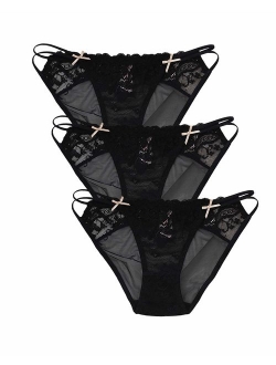 Camelia Womens String Bikini Cotton and Silk Lace Two Versions Panties 4-6 Pack Sexy Underwear Briefs USA Size: XS-XL