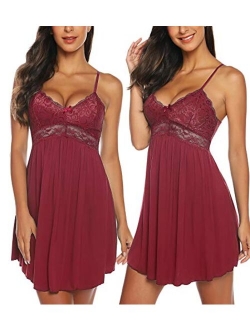 Women Lace Lingerie Sleepwear Chemises V-Neck Full Slip Babydoll Nightgown Dress