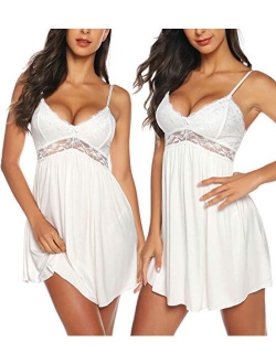 Women Lace Lingerie Sleepwear Chemises V-Neck Full Slip Babydoll Nightgown Dress