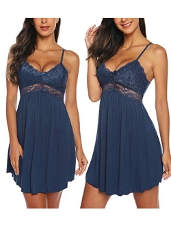 Women Lace Lingerie Sleepwear Chemises V-Neck Full Slip Babydoll Nightgown Dress