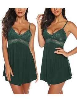 Women Lace Lingerie Sleepwear Chemises V-Neck Full Slip Babydoll Nightgown Dress