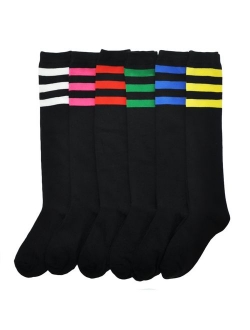 Angelina 6-Pair Referee Knee High Socks, Black on Color Stripes