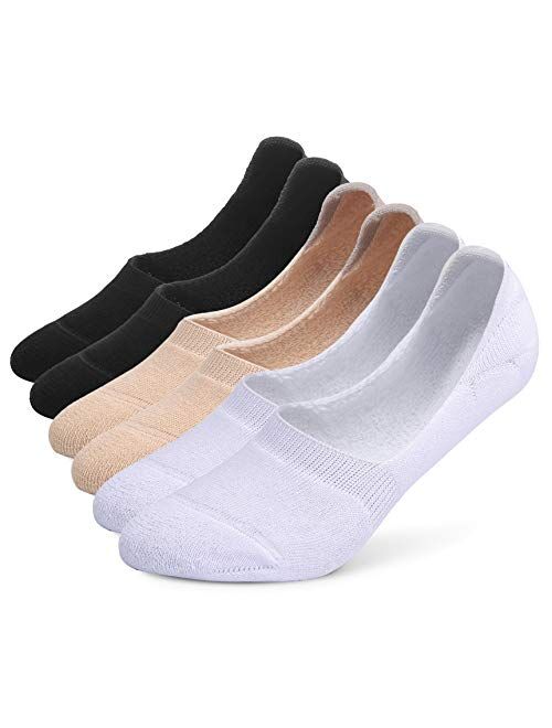 Leotruny 6 Pairs Unisex Thick Cushion Athletic Cotton Non Slip Low Cut Flat Liner No Show Socks