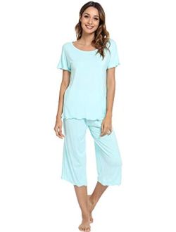 Womens Bamboo Plus Size Pajama Set Comfy Sleepwear Capri Pants Pjs S-4X