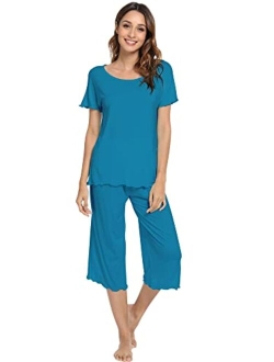 Womens Bamboo Plus Size Pajama Set Comfy Sleepwear Capri Pants Pjs S-4X