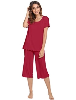 Womens Bamboo Plus Size Pajama Set Comfy Sleepwear Capri Pants Pjs S-4X