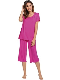 Womens Bamboo Plus Size Pajama Set Comfy Sleepwear Capri Pants Pjs S-4X