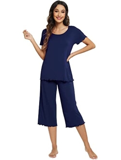 Womens Bamboo Plus Size Pajama Set Comfy Sleepwear Capri Pants Pjs S-4X